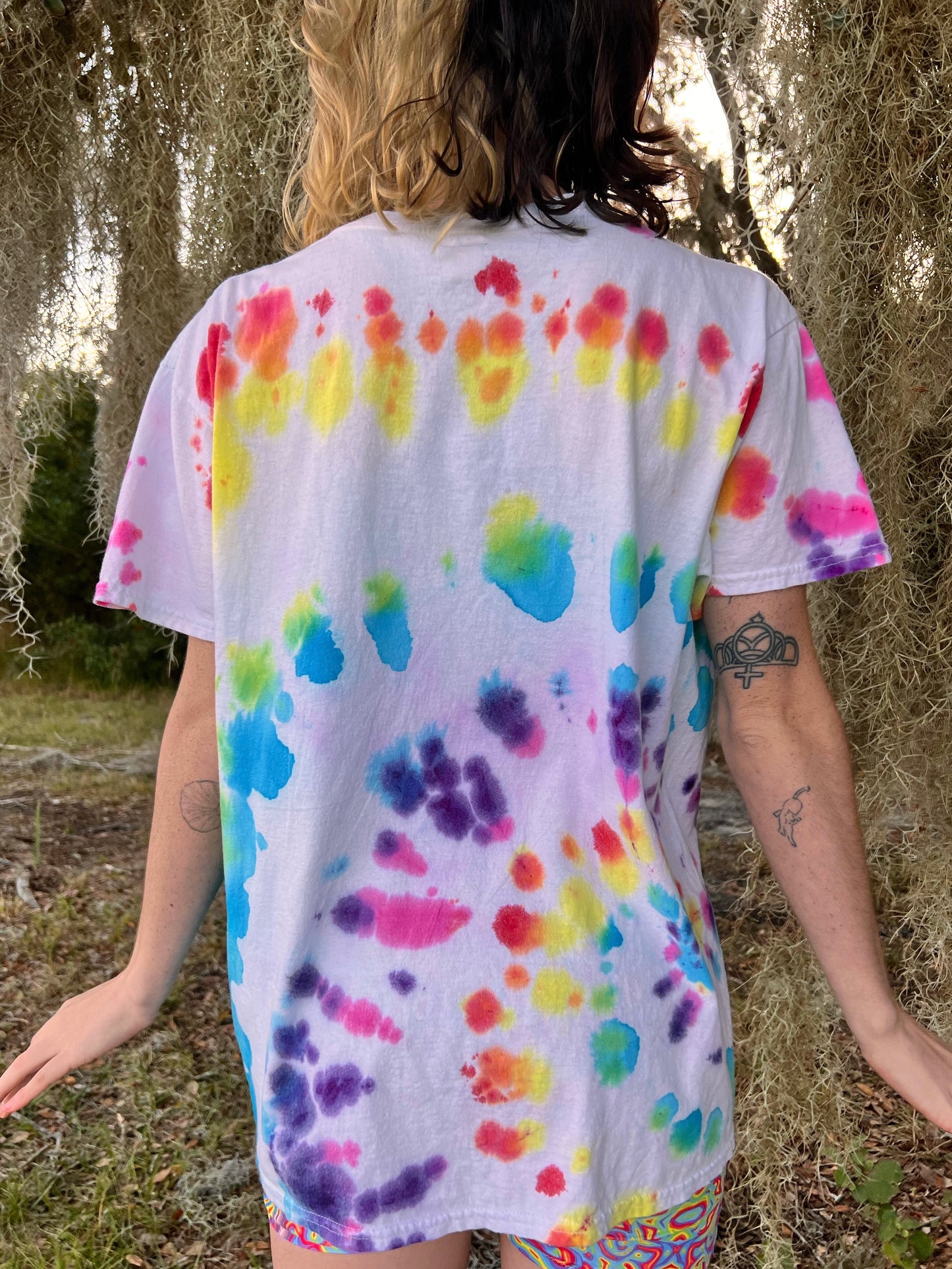 UP-CYCLED Hand Tie Dyed "We Rave In Peace" Rainbow Child Art Print T-Shirt
