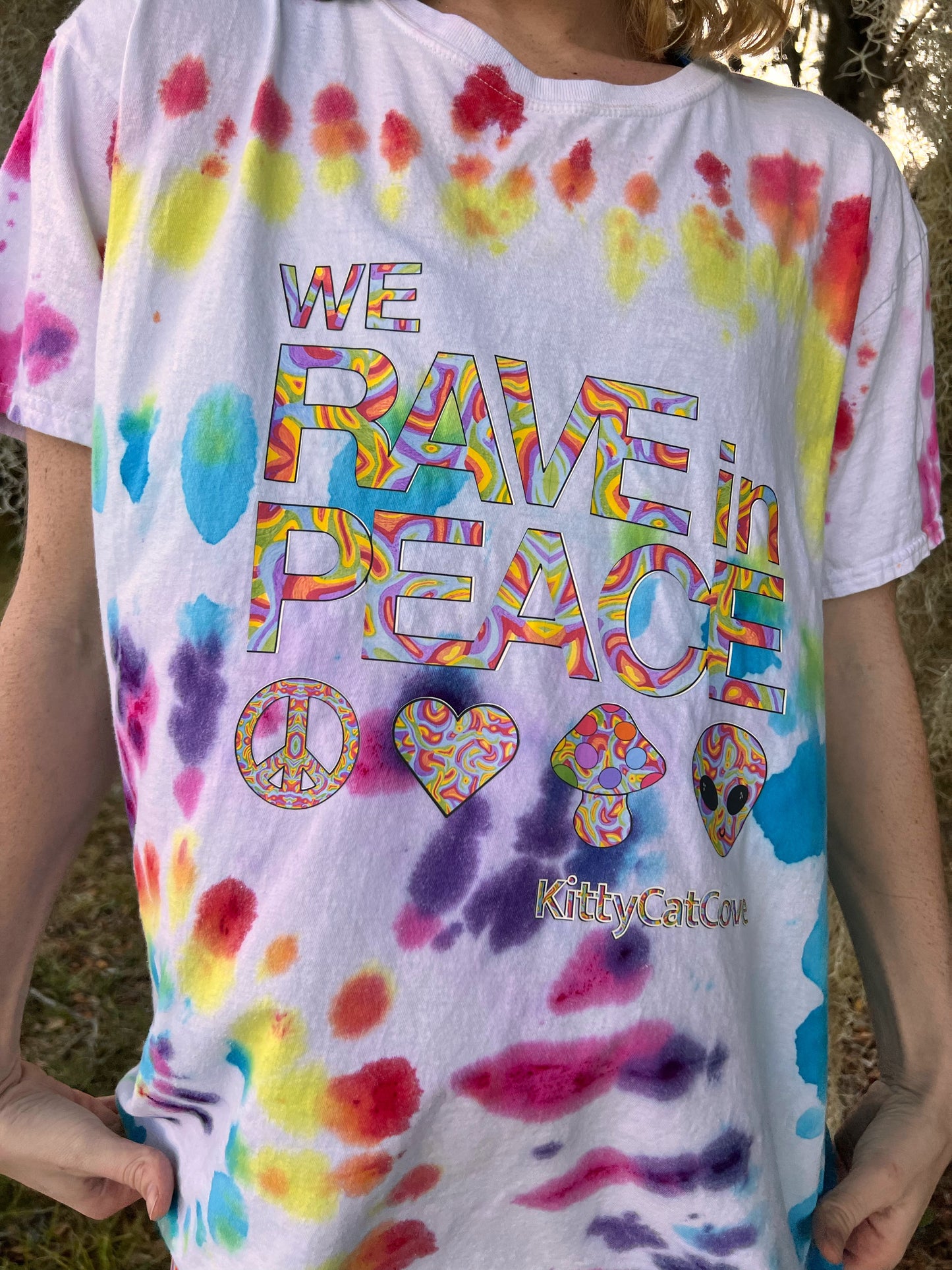 UP-CYCLED Hand Tie Dyed "We Rave In Peace" Rainbow Child Art Print T-Shirt