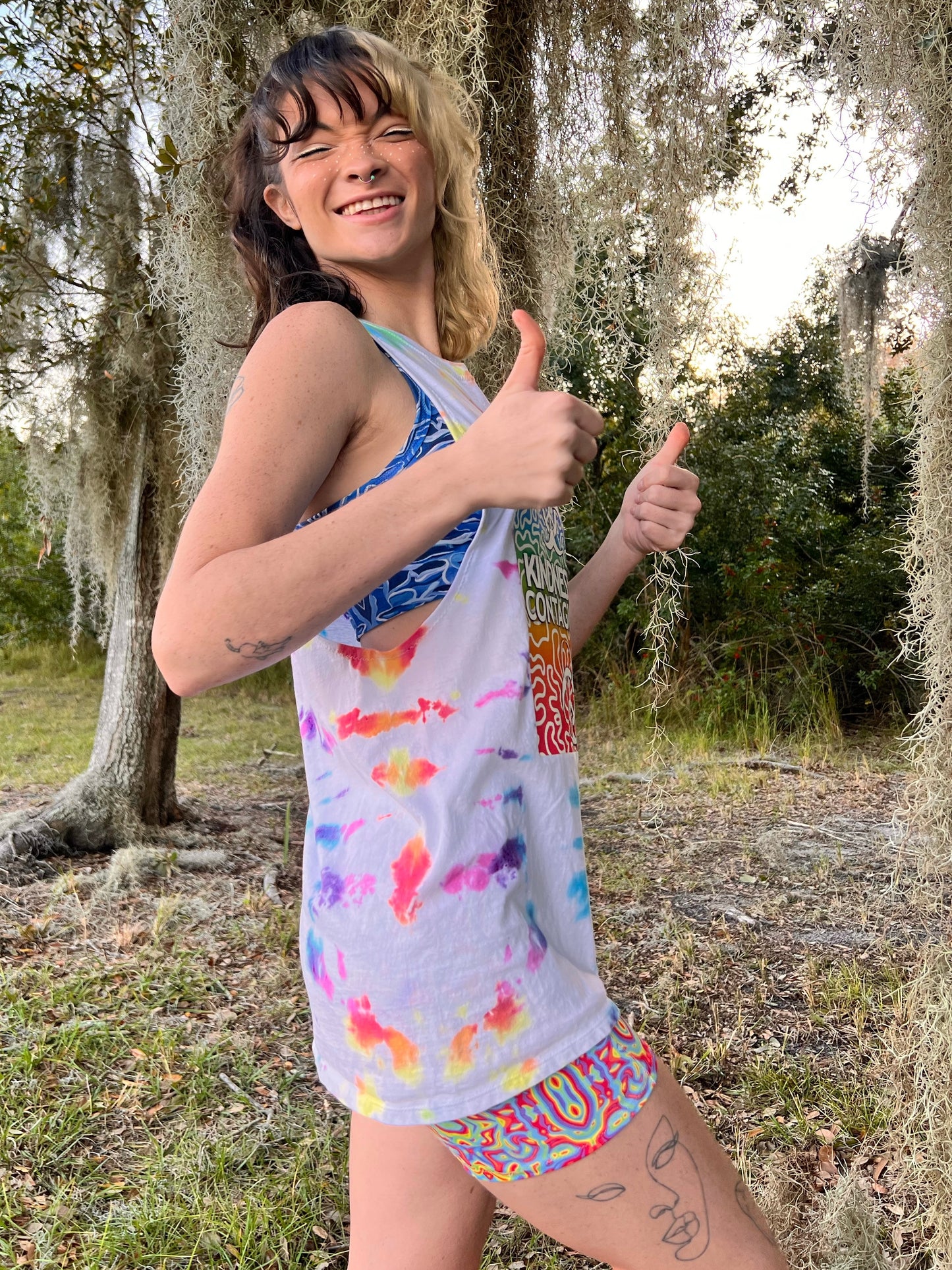 UP-CYCLED Rainbow Hand Tie Dyed "Kindness is Contagious" Tank Top