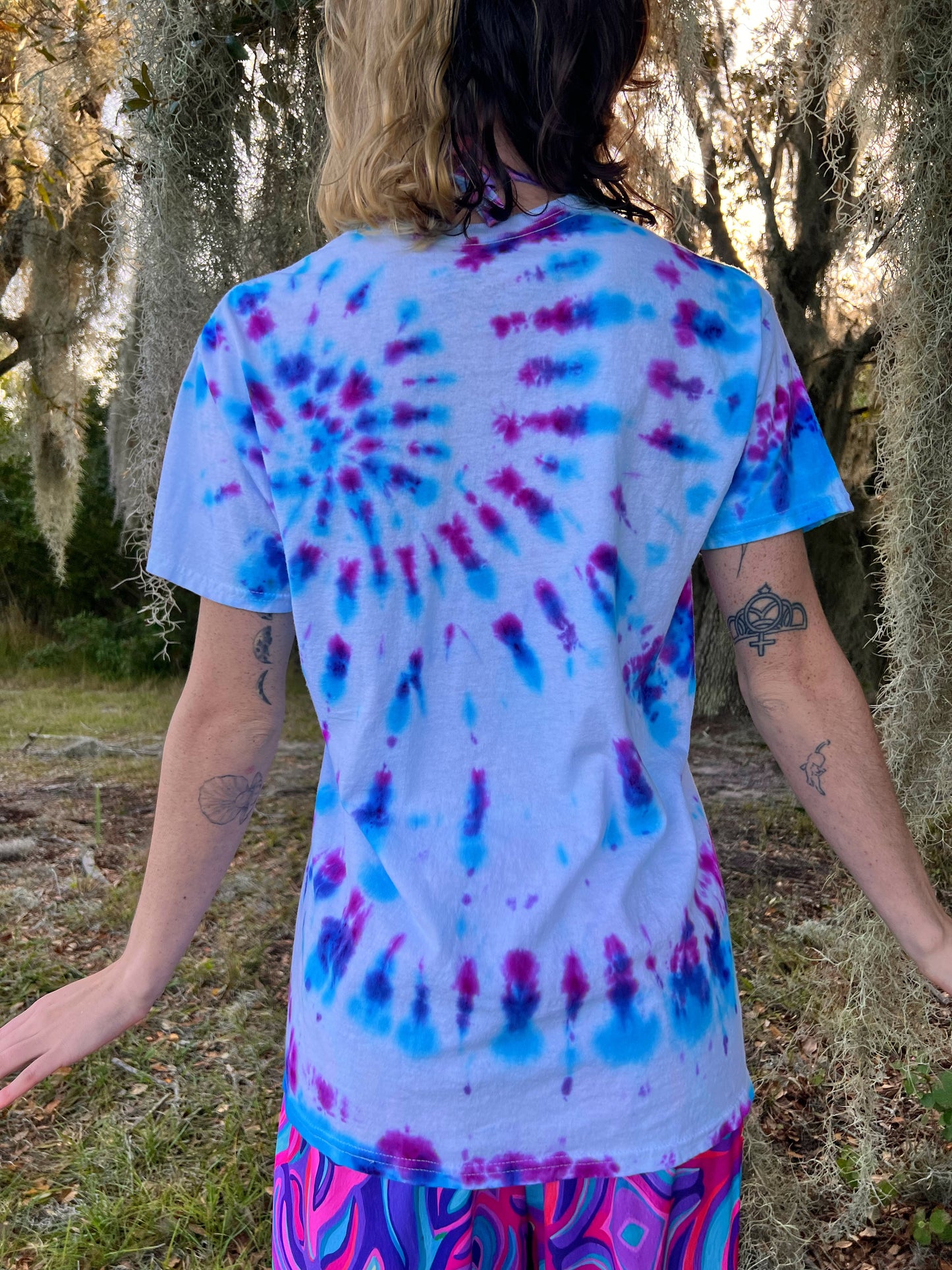 UP-CYCLED Hand Tie Dyed "We Rave In Peace" Amethyst Art Print T-Shirt