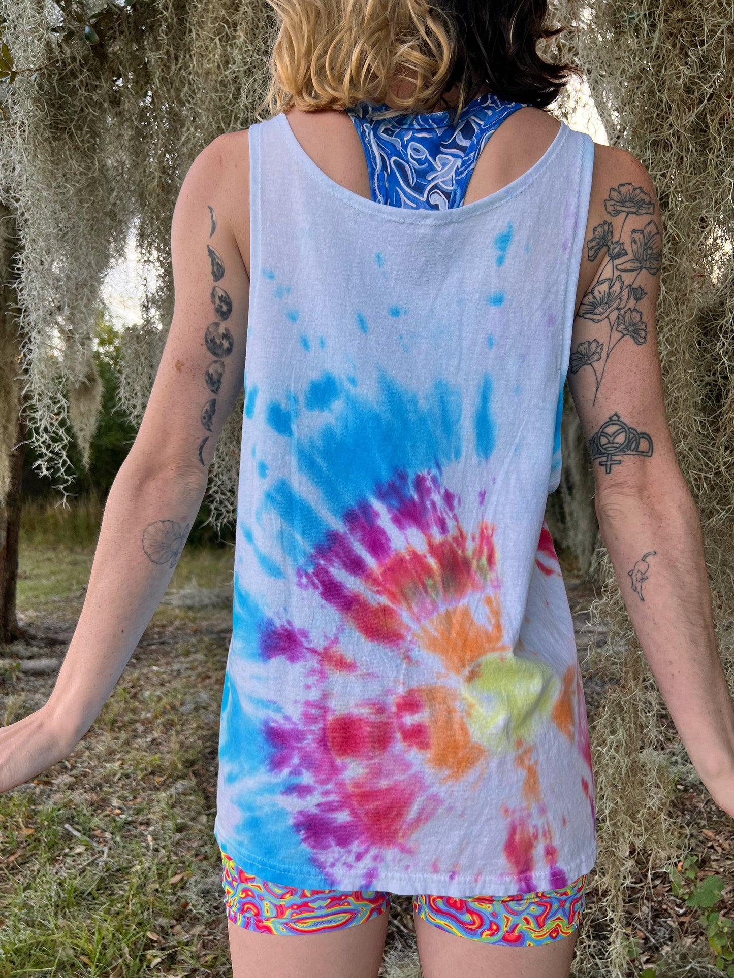 UP-CYCLED Hand Tie Dyed "We Rave In Peace" Rainbow Ombre Art Print Tank Top