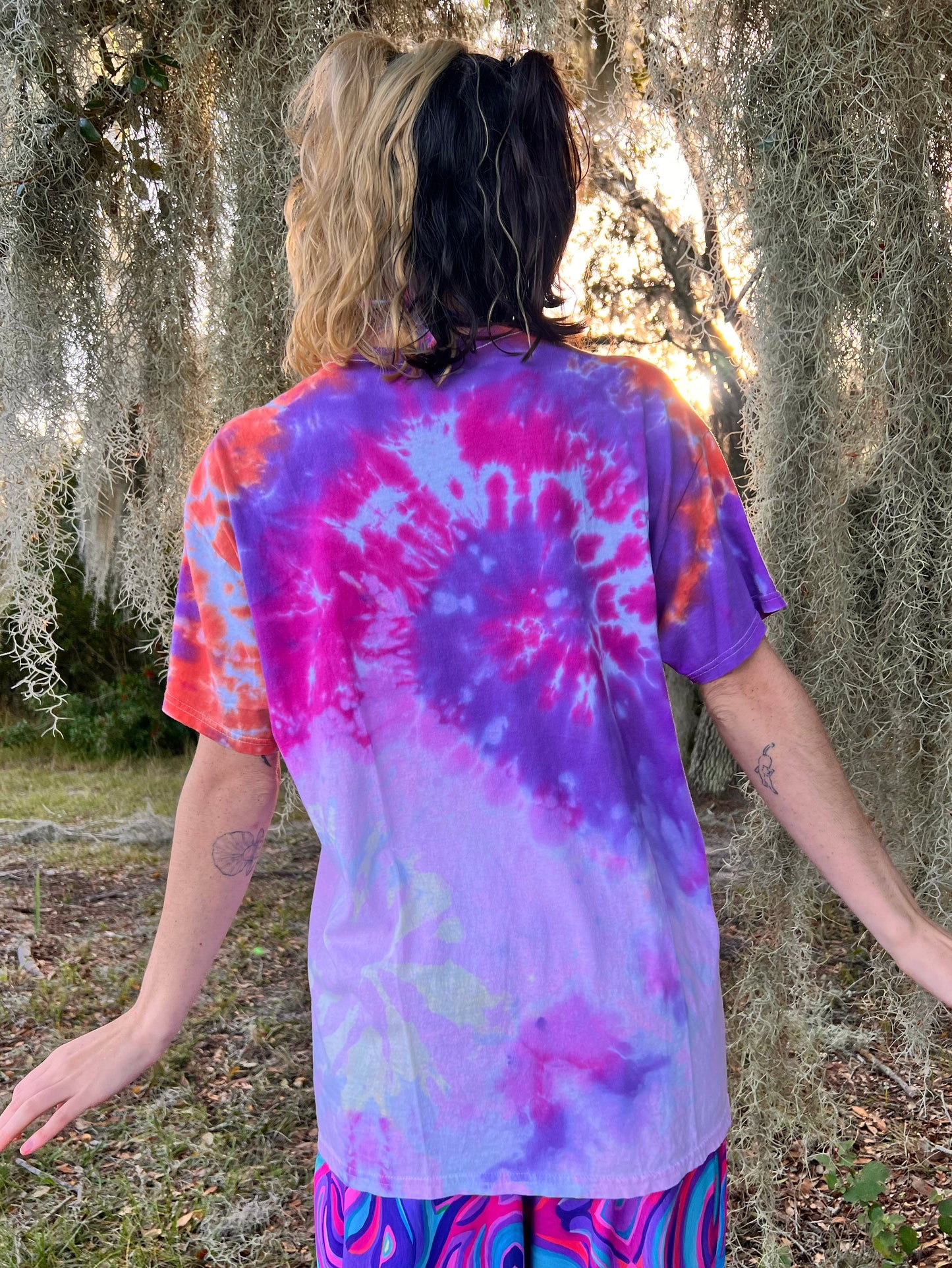 UP-CYCLED Tie Dyed "We Rave In Peace" Amethyst Art Print T-Shirt