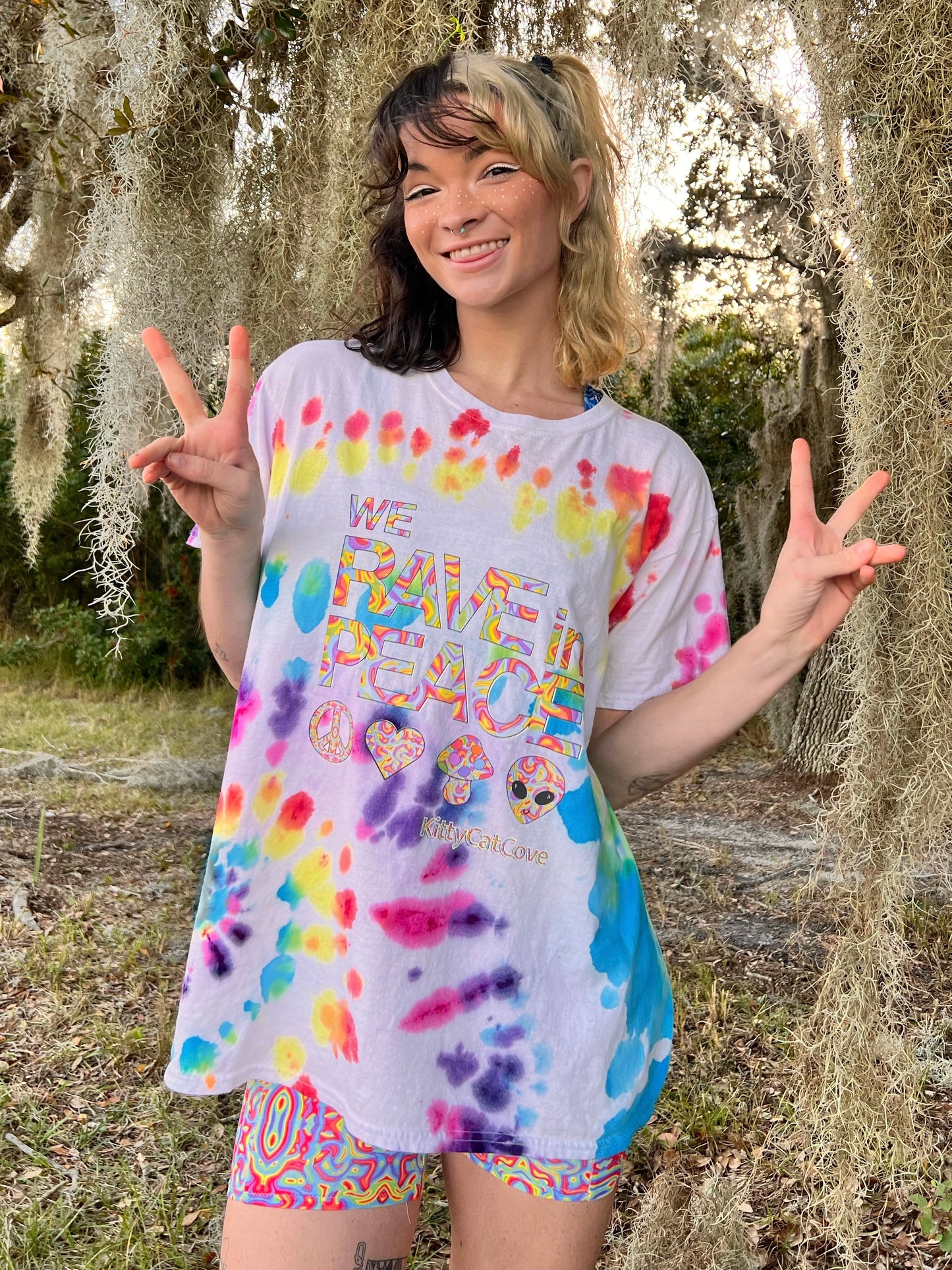 UP-CYCLED Hand Tie Dyed "We Rave In Peace" Rainbow Child Art Print T-Shirt