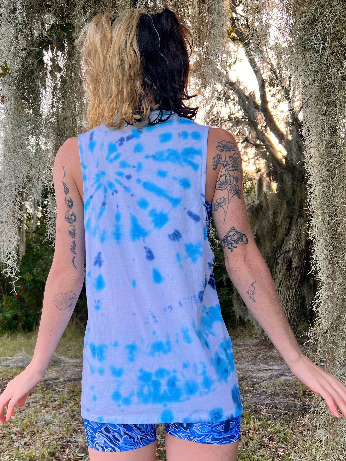 UP-CYCLED Hand Tie Dyed "We Rave In Peace" Pool Party Art Print Tank Top