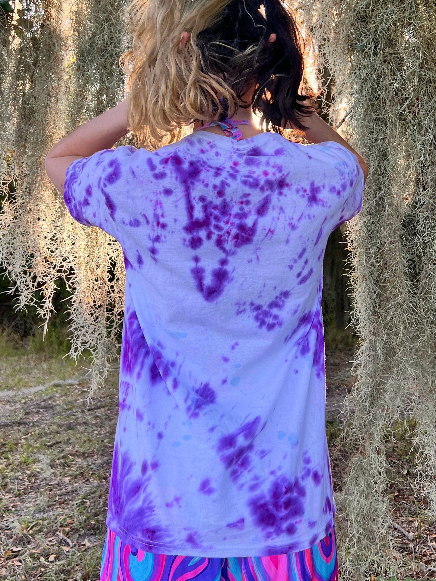 UP-CYCLED Purple Hand Tie Dyed "We Rave In Peace" Amethyst Art Print T-Shirt