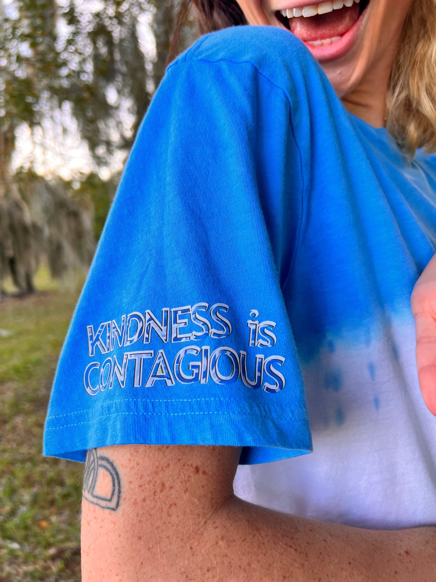 UP-CYCLED Blue Ombre "We Rave In Peace" Pool Party Art Print T-Shirt