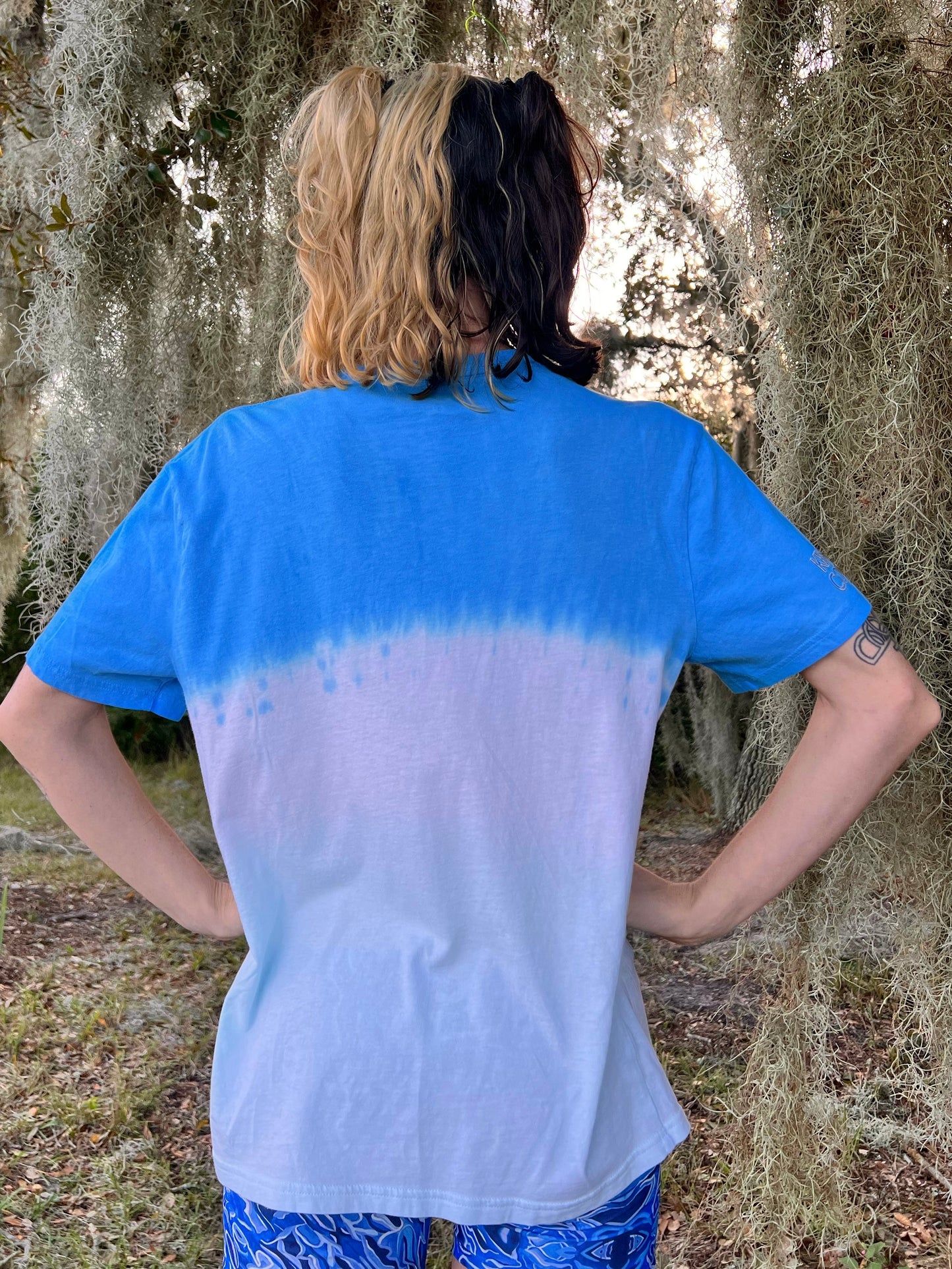 UP-CYCLED Blue Ombre "We Rave In Peace" Pool Party Art Print T-Shirt