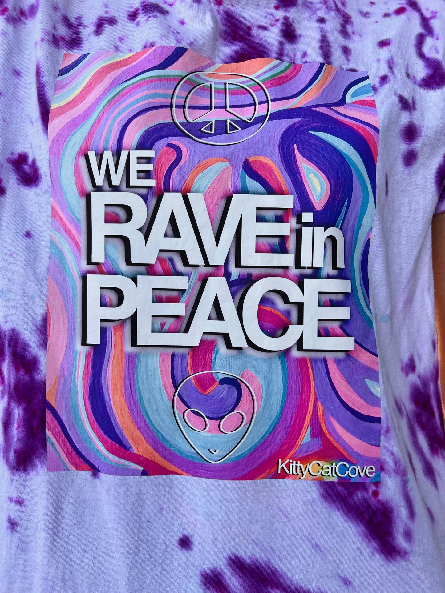 UP-CYCLED Purple Hand Tie Dyed "We Rave In Peace" Amethyst Art Print T-Shirt