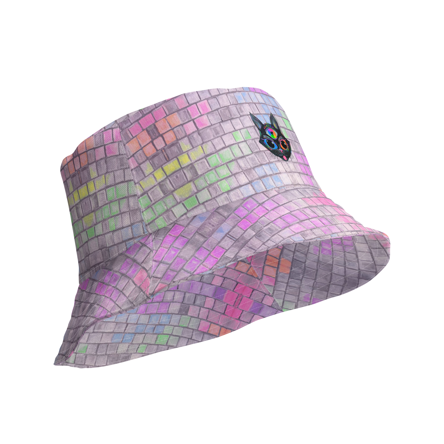 Reversible Bucket Hat- "Disco Kitty" Design