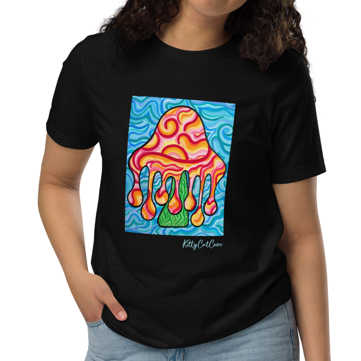 "Shroomie Sunset" Hand-Painted Art Print T-Shirt (Recycled Material)