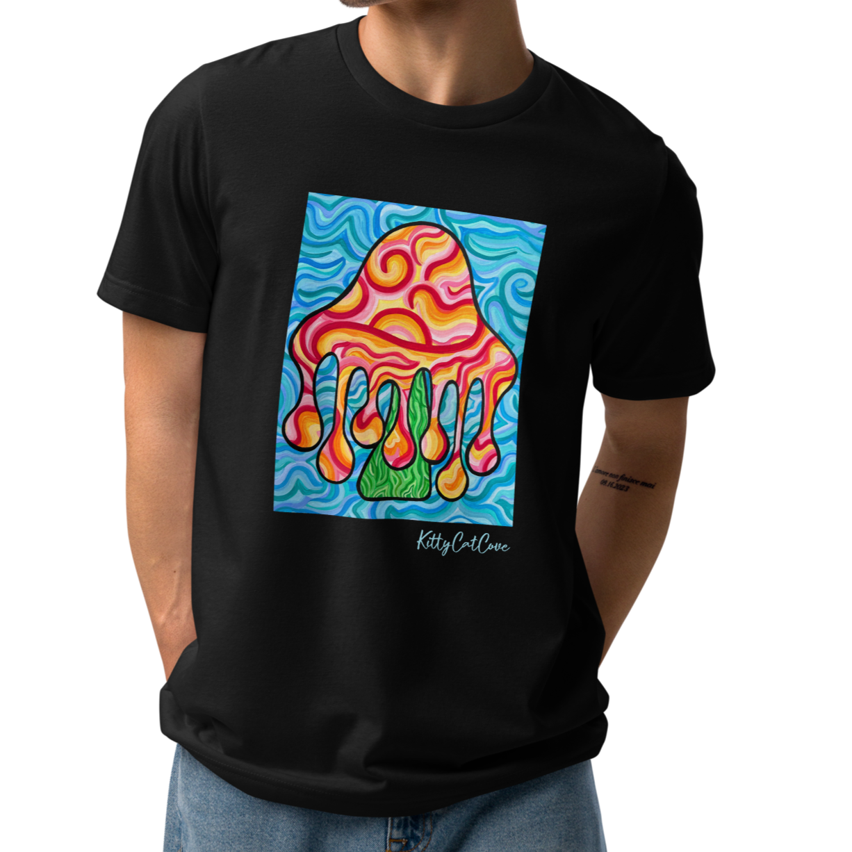 "Shroomie Sunset" Hand-Painted Art Print T-Shirt (Recycled Material)