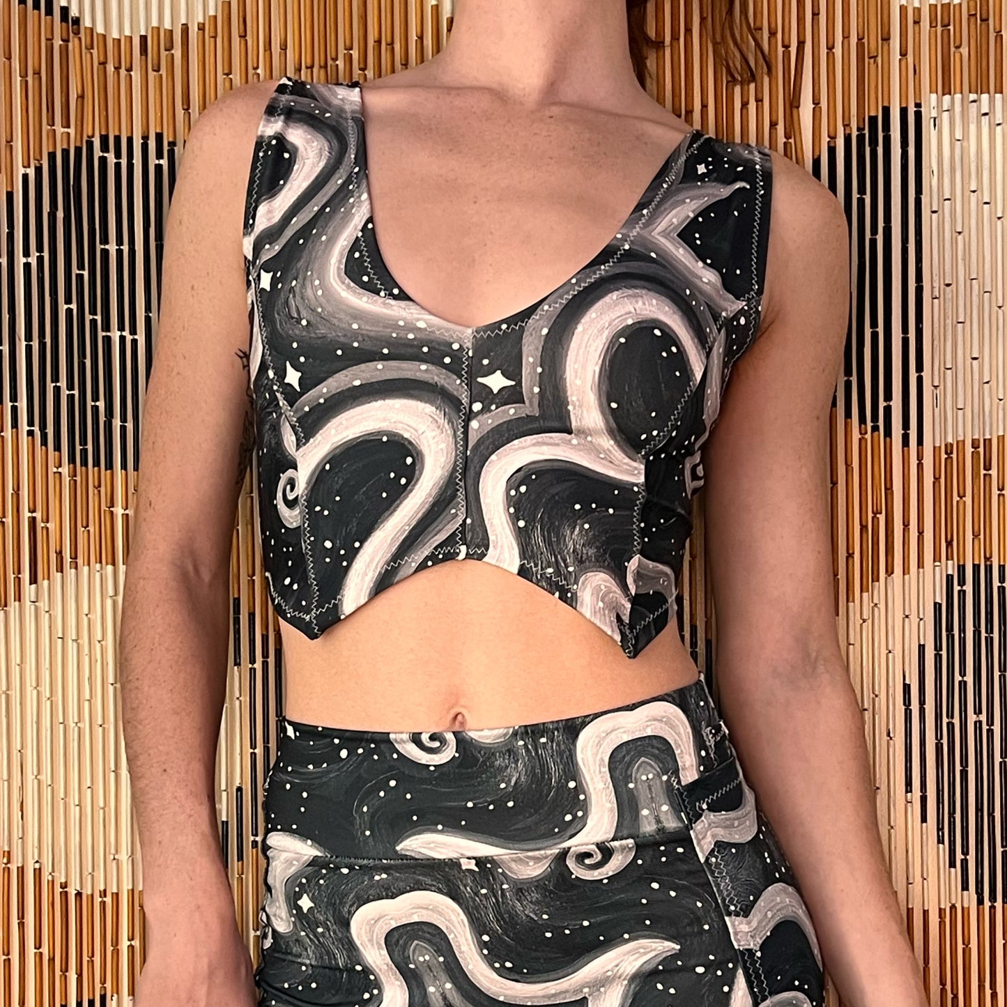 "Cosmic" Stretchy Vest Crop Top (Handmade)