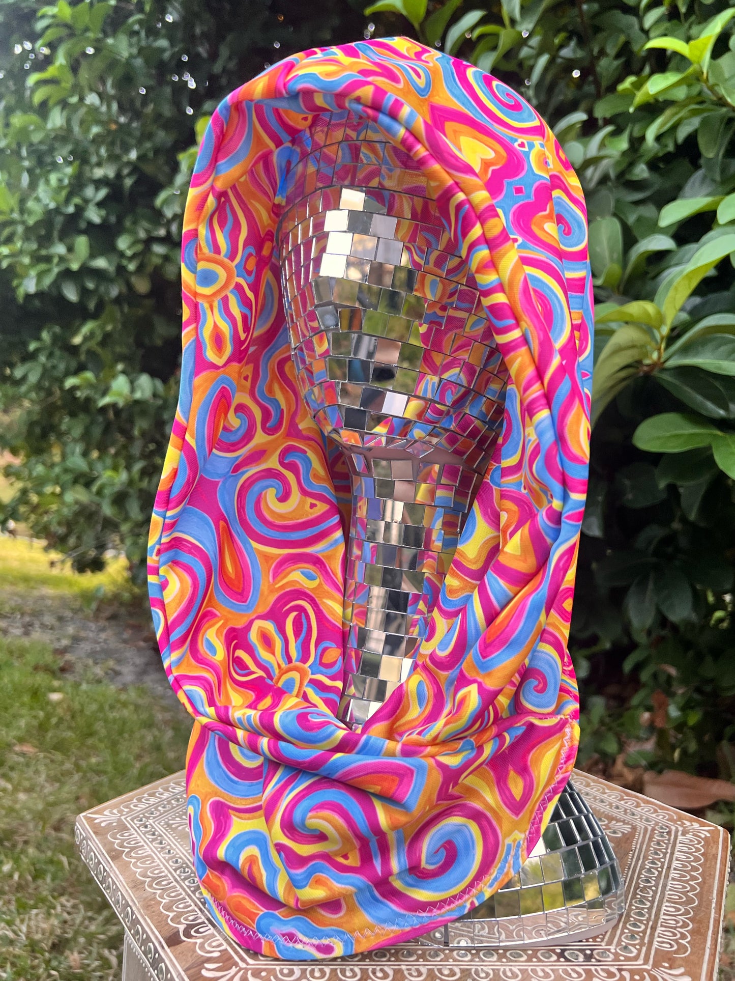 Reversible Hood: "Magic Stamps" Hand-Painted Design