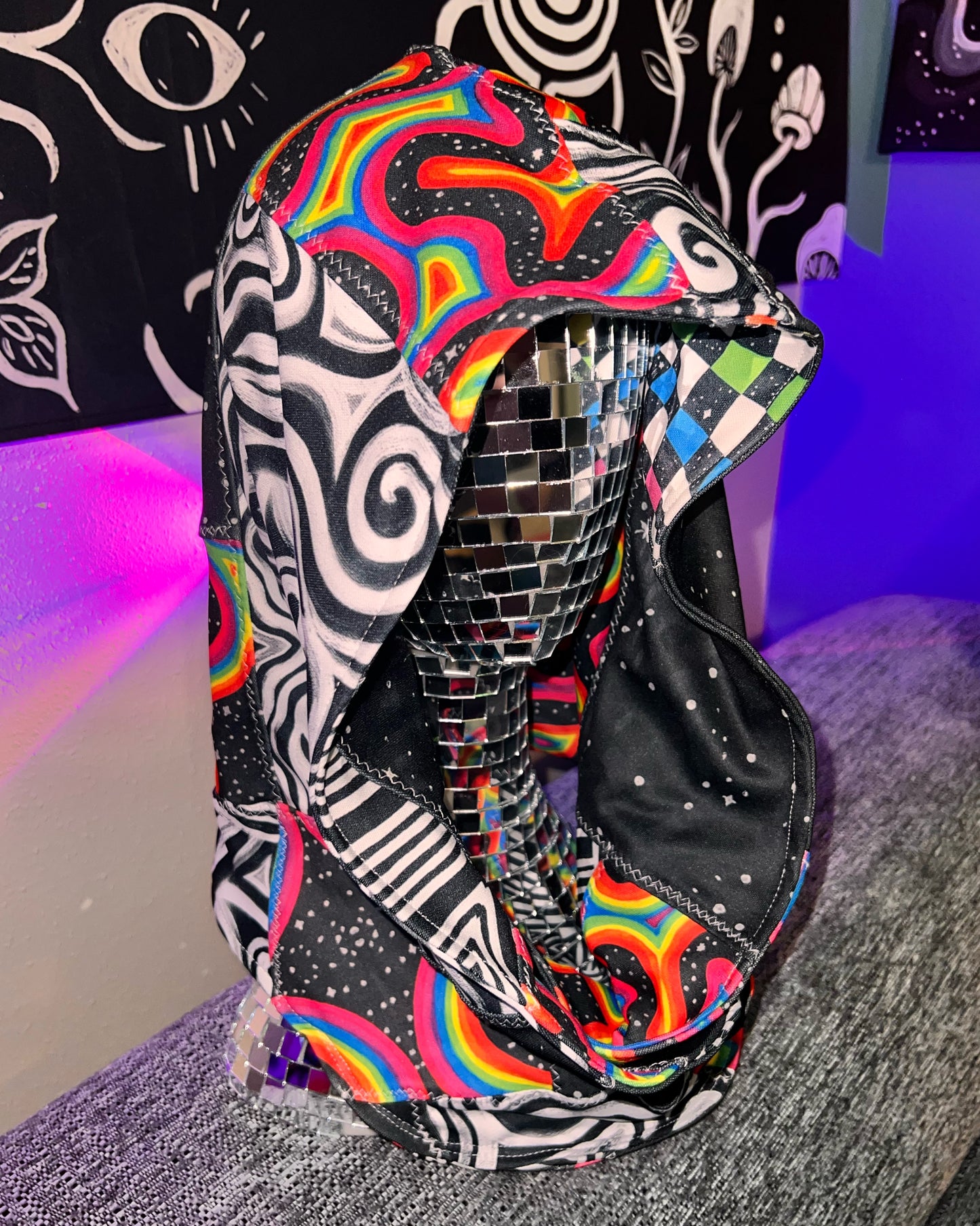 Rainbow Patchwork Reversible Hood