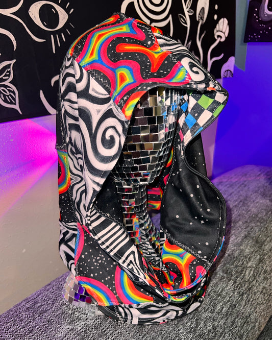 Rainbow Patchwork Reversible Hood