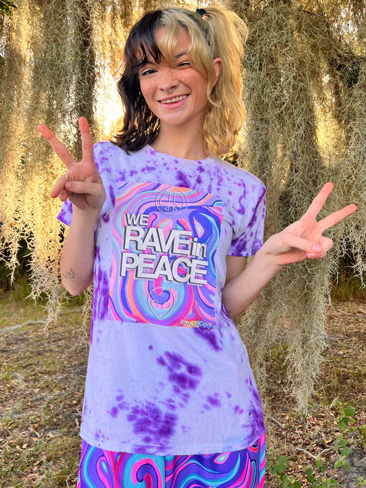 UP-CYCLED Purple Hand Tie Dyed "We Rave In Peace" Amethyst Art Print T-Shirt