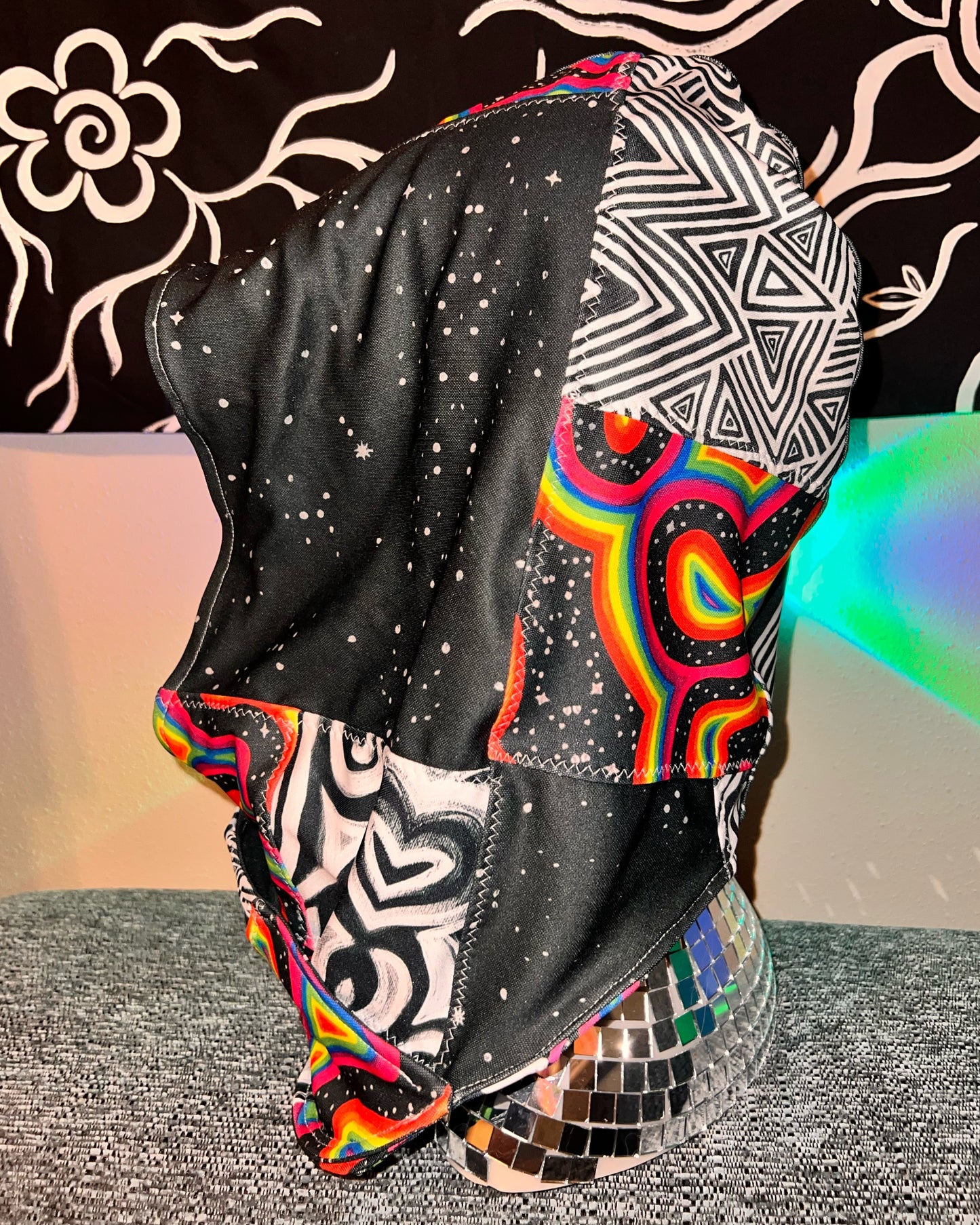 Rainbow Patchwork Reversible Hood