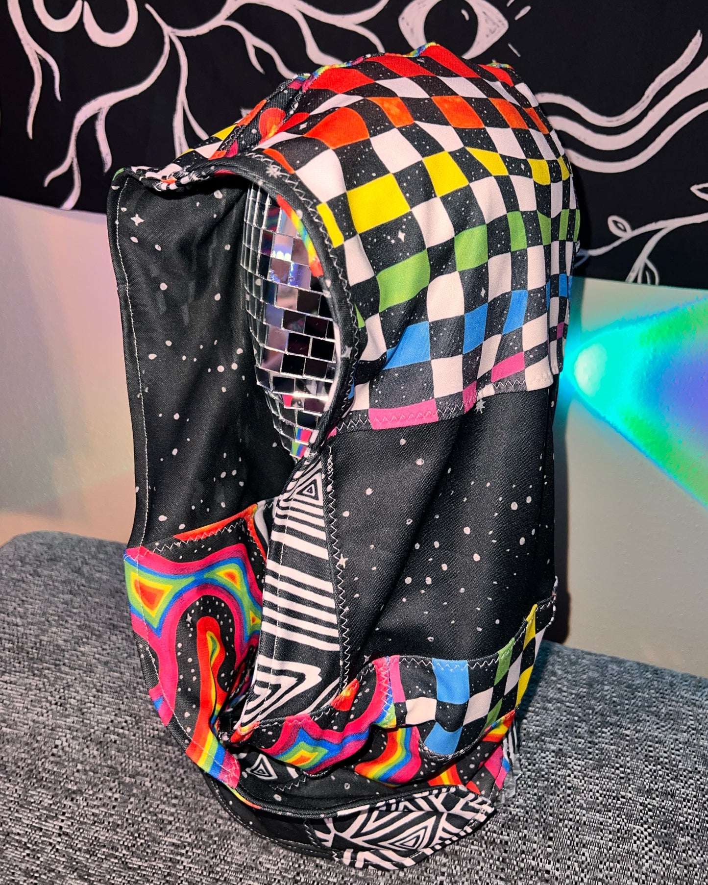 Rainbow Patchwork Reversible Hood