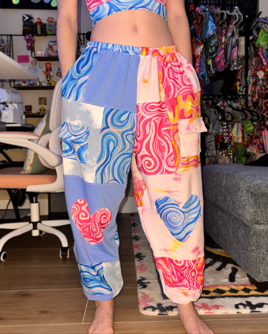 Patchwork Cargo Flow Pants "Aqua X Princess" Design