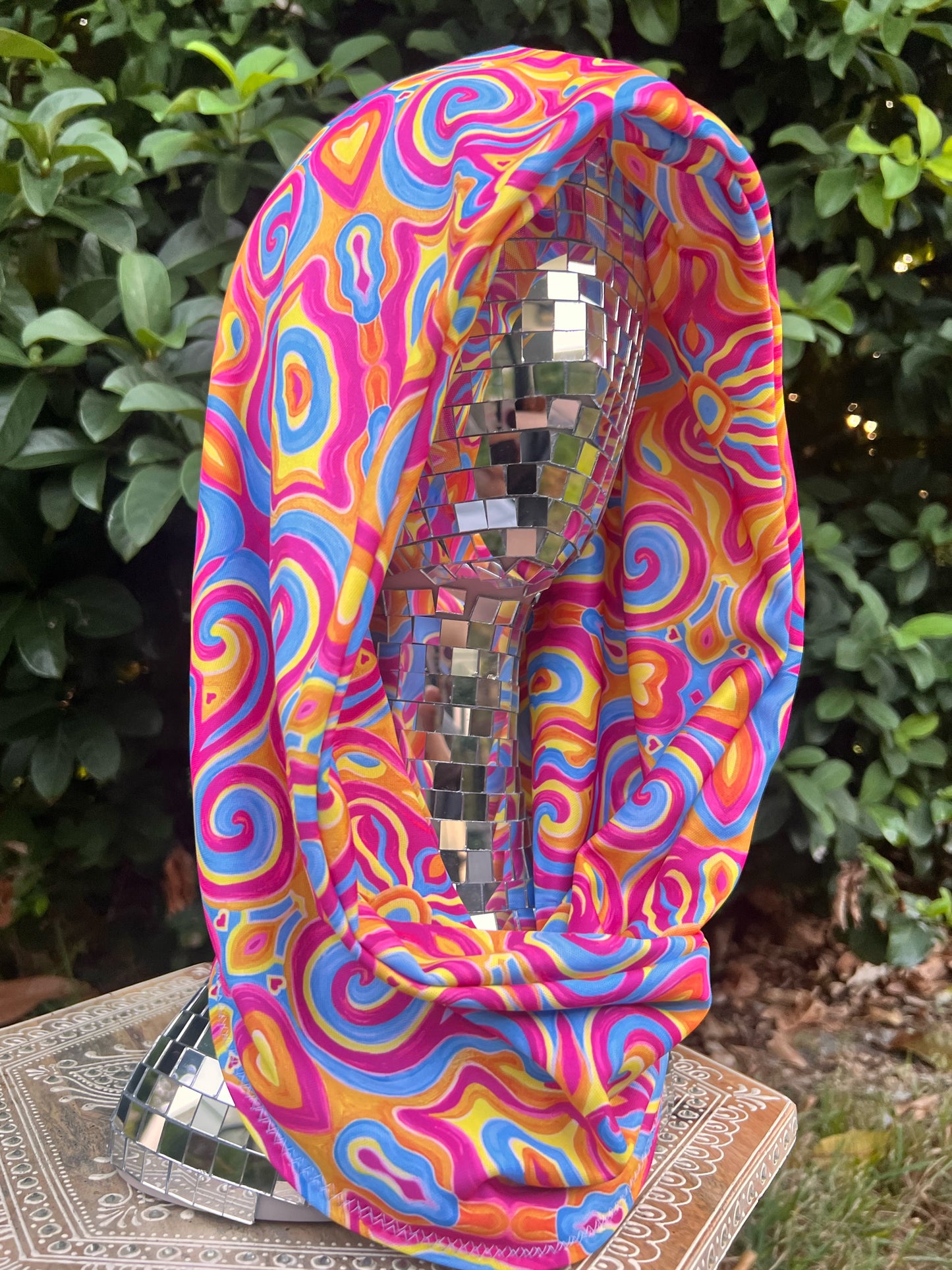 Reversible Hood: "Magic Stamps" Hand-Painted Design