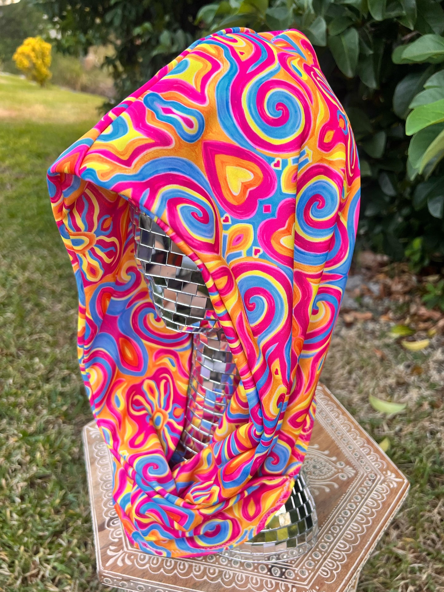 Reversible Hood: "Magic Stamps" Hand-Painted Design