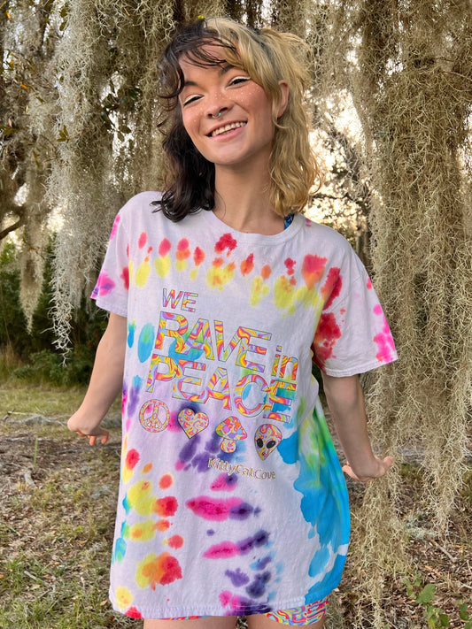UP-CYCLED Hand Tie Dyed "We Rave In Peace" Rainbow Child Art Print T-Shirt