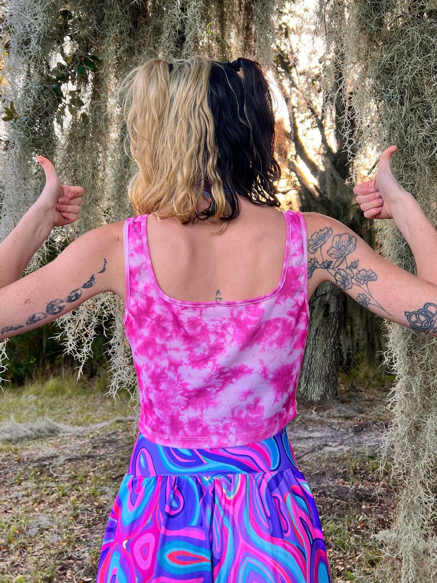 UP-CYCLED "It's Cool to Care" Tie Dye Amethyst Art Print Tank Top