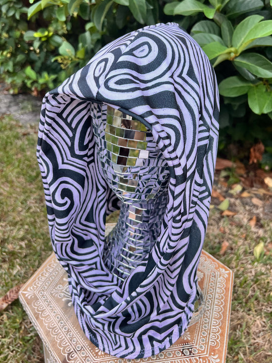 Reversible Rave Hood: "Record Player" Hand-Painted Design