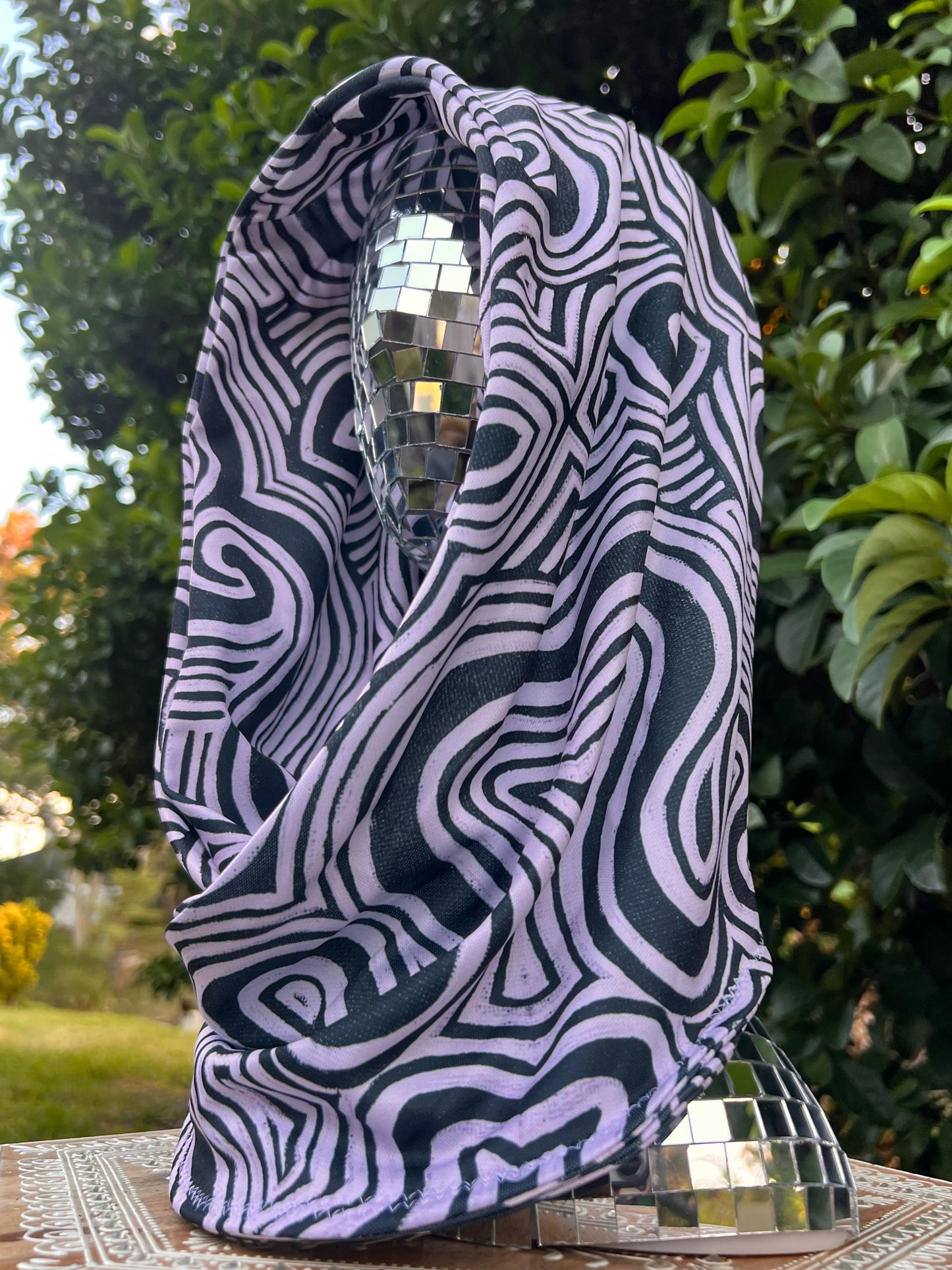Reversible Rave Hood: "Record Player" Hand-Painted Design