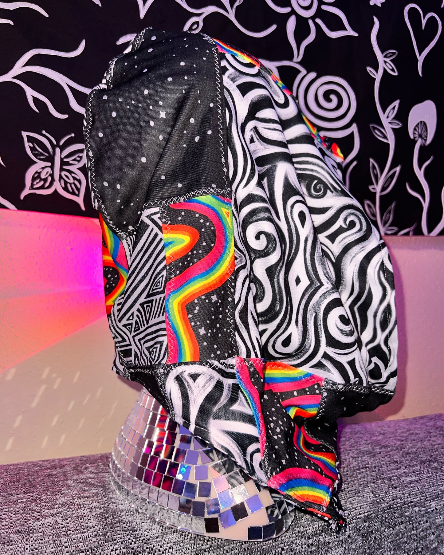 Rainbow Patchwork Reversible Hood