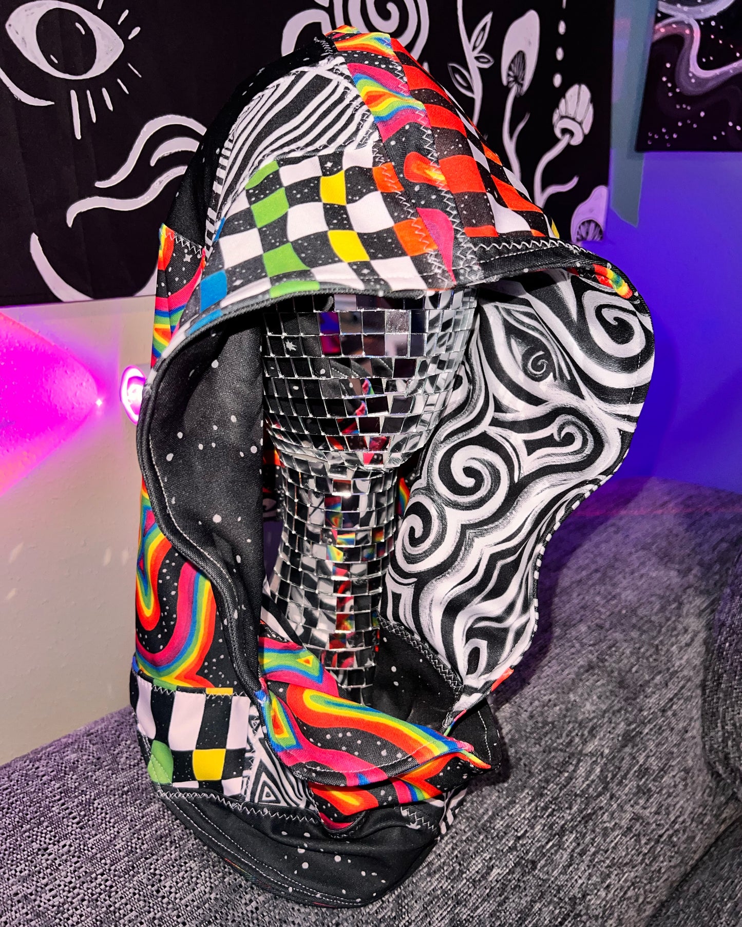 Rainbow Patchwork Reversible Hood