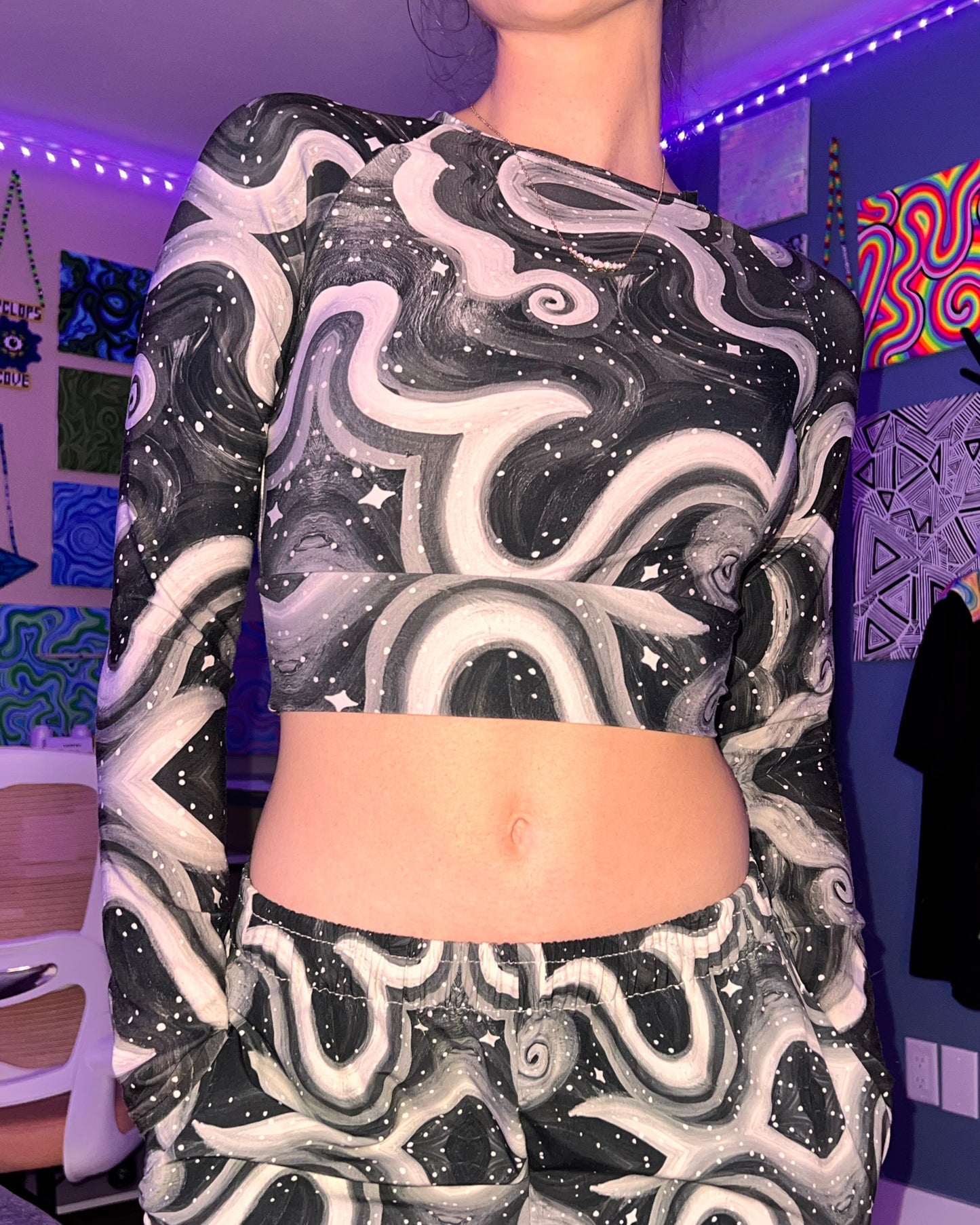 Long Sleeve Crop Top- "Cosmic" Design