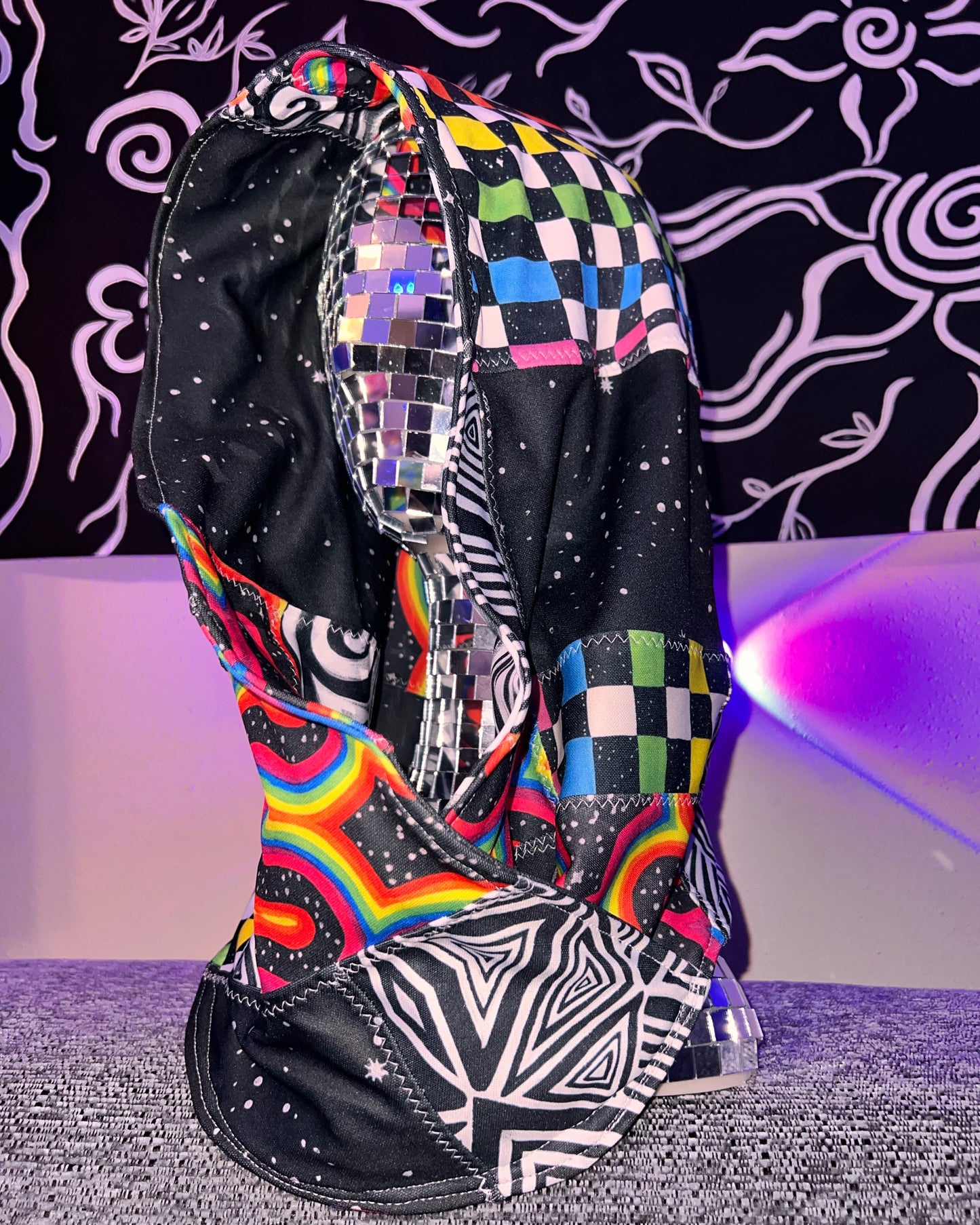 Rainbow Patchwork Reversible Hood