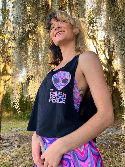 UP-CYCLED Black "We Rave In Peace" Amethyst Art Print Tank Top