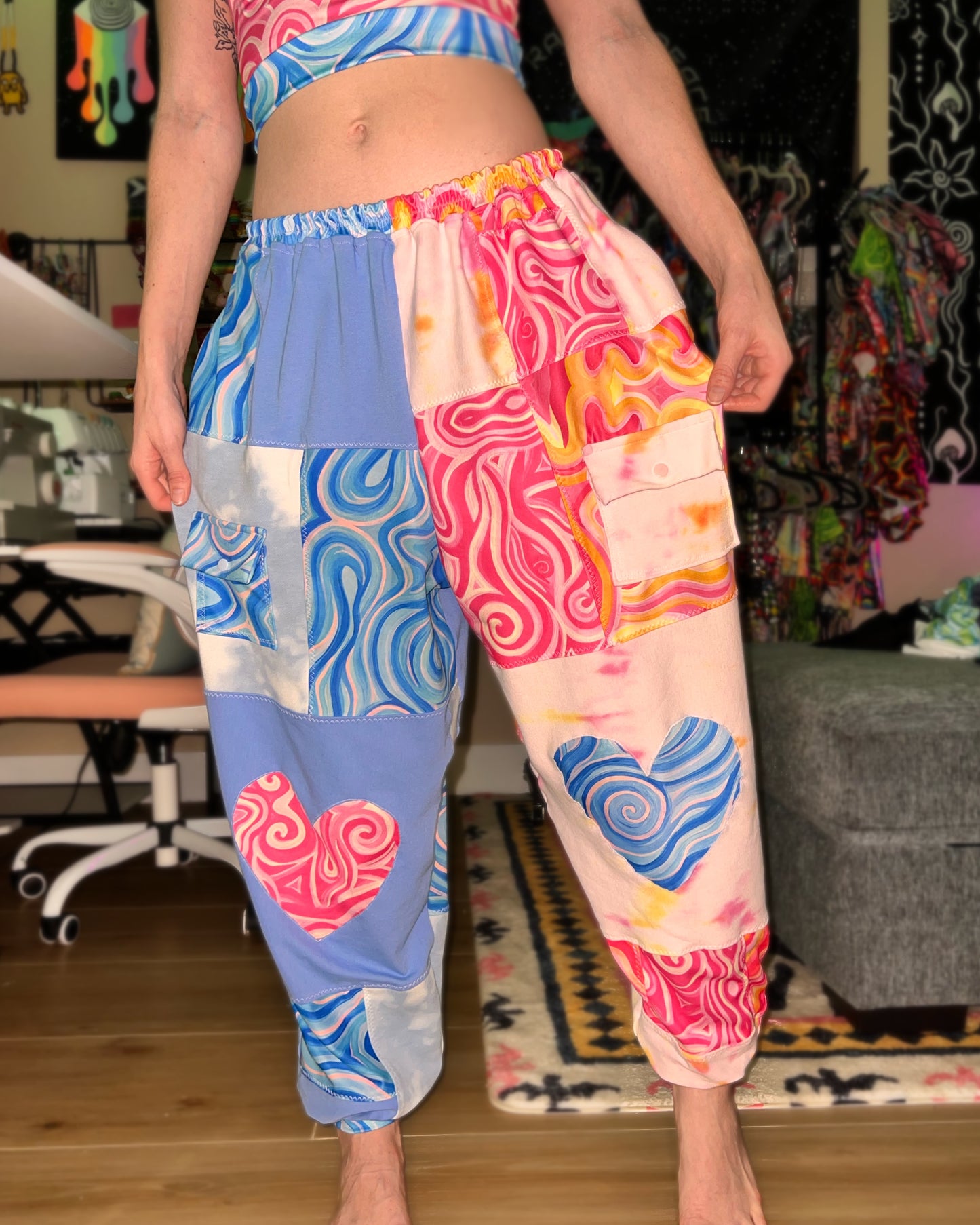 Patchwork Cargo Flow Pants "Aqua X Princess" Design