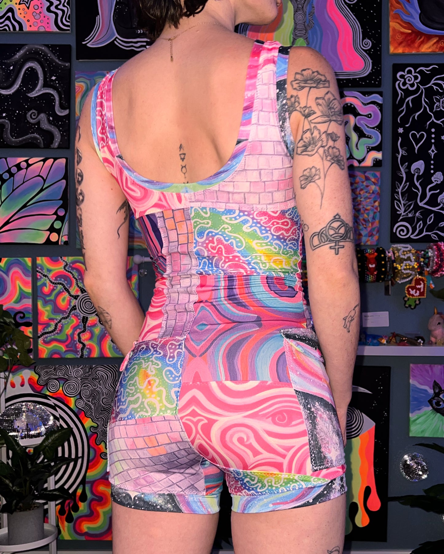 "Disco Kitty" Patchwork Flowsuit (Small-Ready To Ship)
