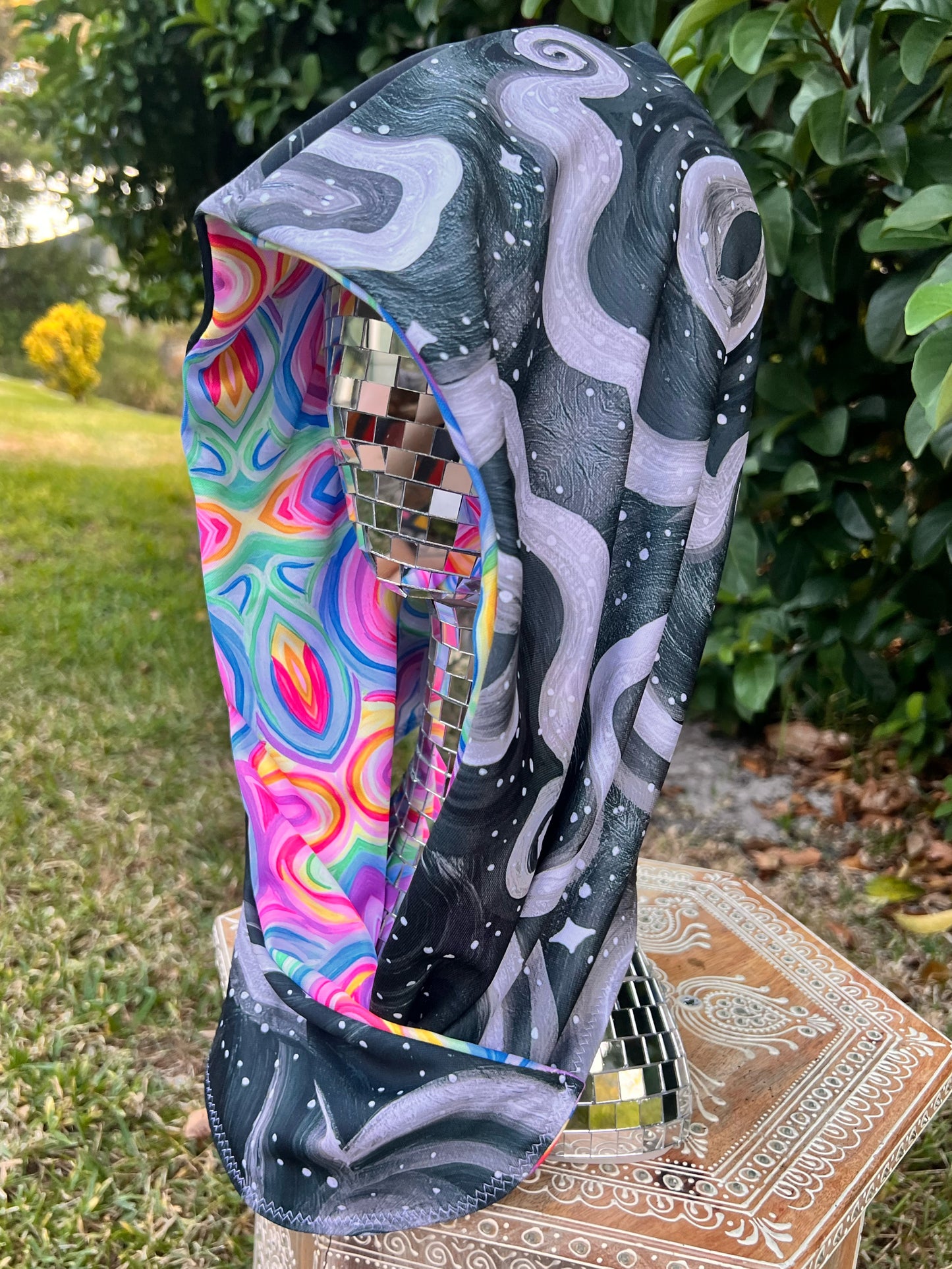 Reversible Rave Hood: "Cosmic" x "Unicorn" Hand-Painted Designs