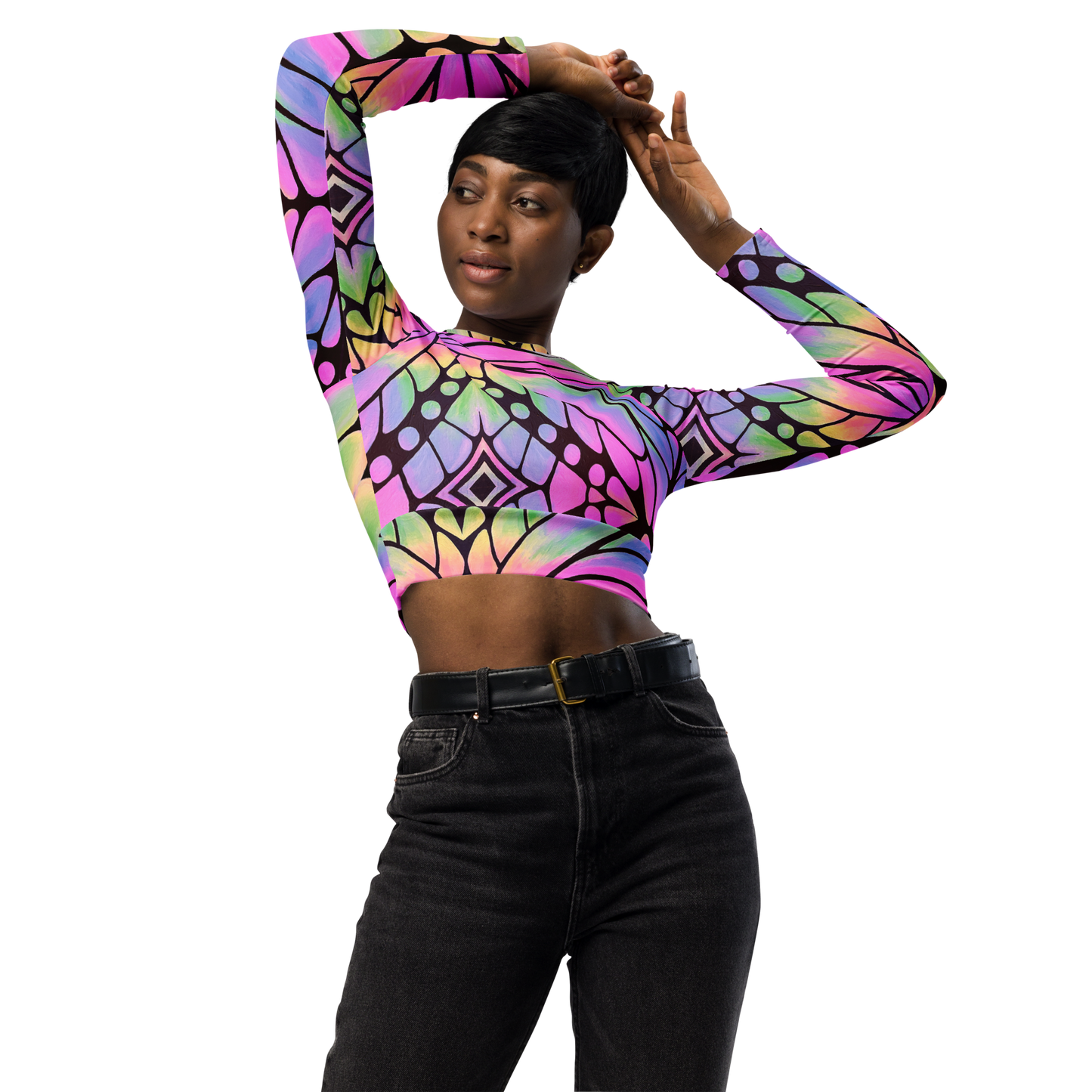 Long Sleeve Crop Top- "Butterfly" Design