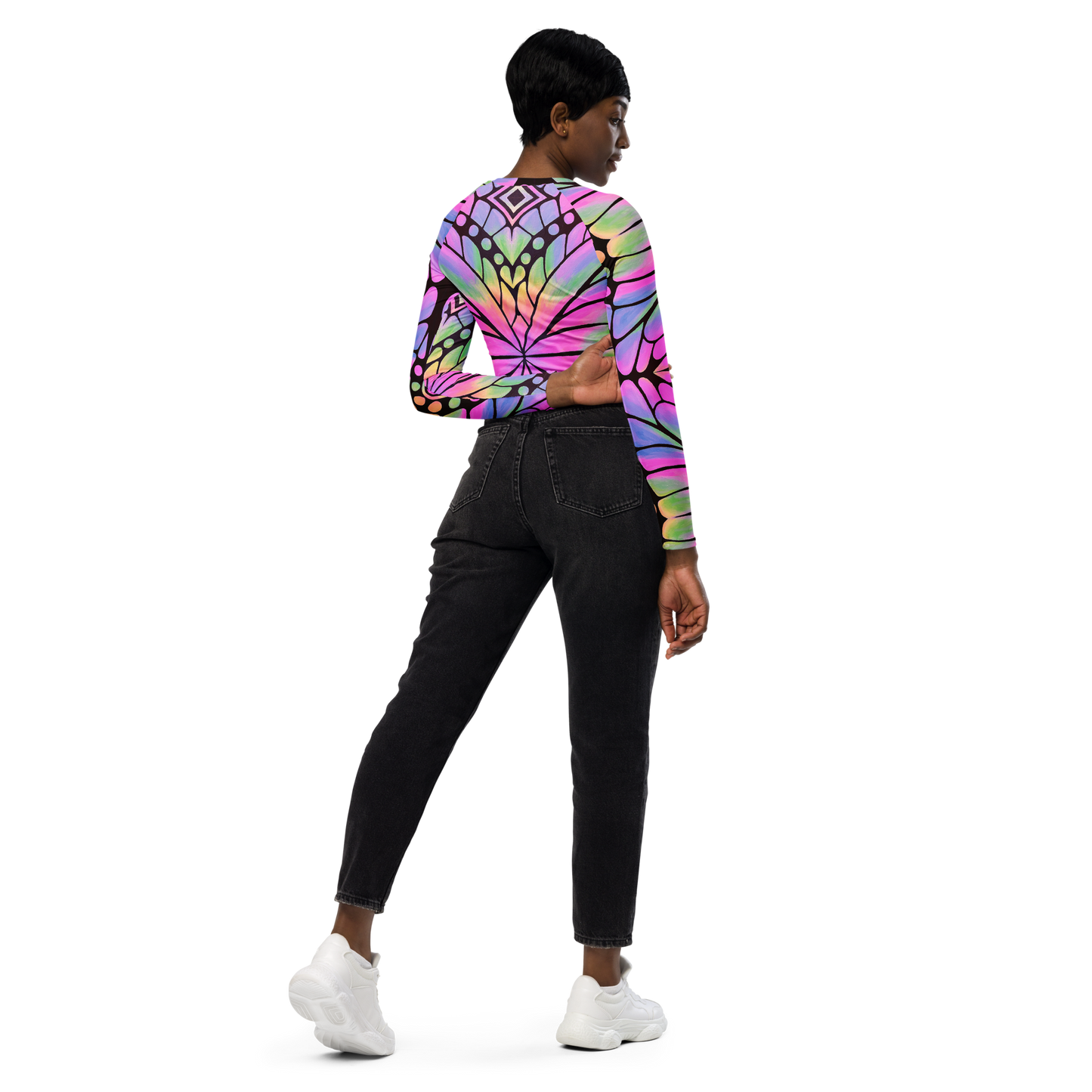 Long Sleeve Crop Top- "Butterfly" Design